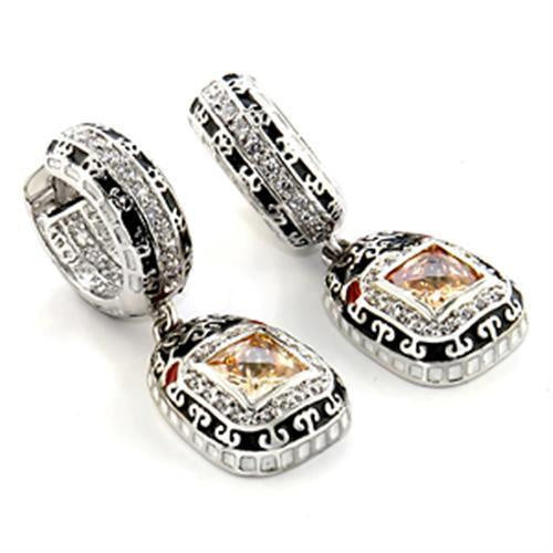LOA968 - Rhodium Brass Earrings with AAA Grade CZ in Champagne