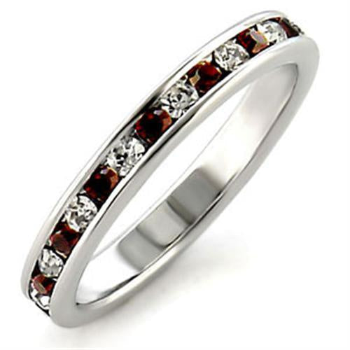 LOA508 - High-Polished 925 Sterling Silver Ring with Top Grade Crystal in Garnet