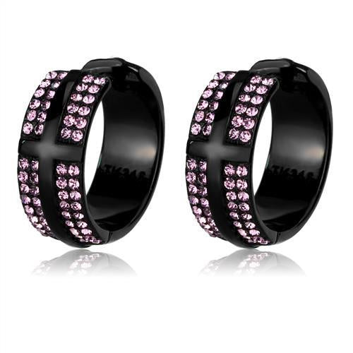 TK2386 - IP Black(Ion Plating) Stainless Steel Earrings with Top Grade Crystal in Light Amethyst