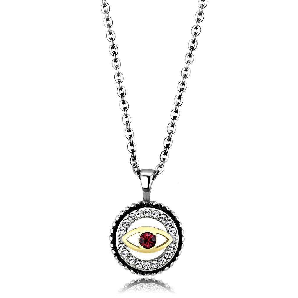 TK2527 - Two-Tone IP Gold (Ion Plating) Stainless Steel Chain Pendant with Top Grade Crystal in Garnet