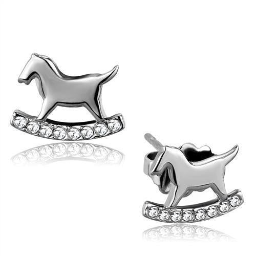 TK2153 - High polished (no plating) Stainless Steel Earrings with Top Grade Crystal in Clear
