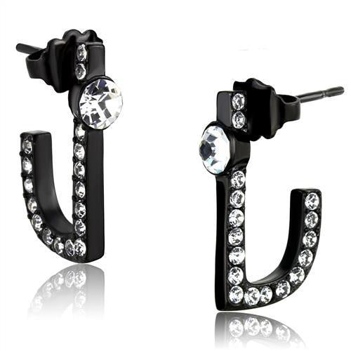 TK2150 - IP Black(Ion Plating) Stainless Steel Earrings with Top Grade Crystal in Clear