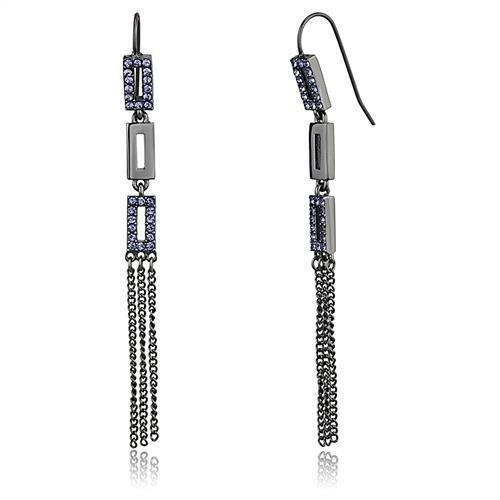 TK2722 - IP Light Black (IP Gun) Stainless Steel Earrings with Top Grade Crystal in Tanzanite