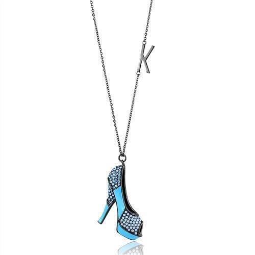 TK2704 - IP Light Black (IP Gun) Stainless Steel Chain Pendant with Top Grade Crystal in Aquamarine