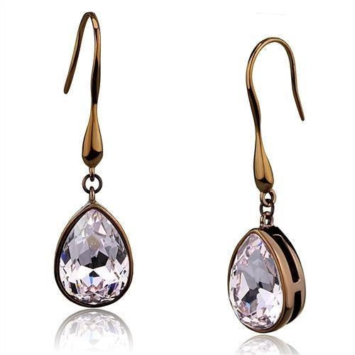TK2727 - IP Coffee light Stainless Steel Earrings with Top Grade Crystal in Light Peach
