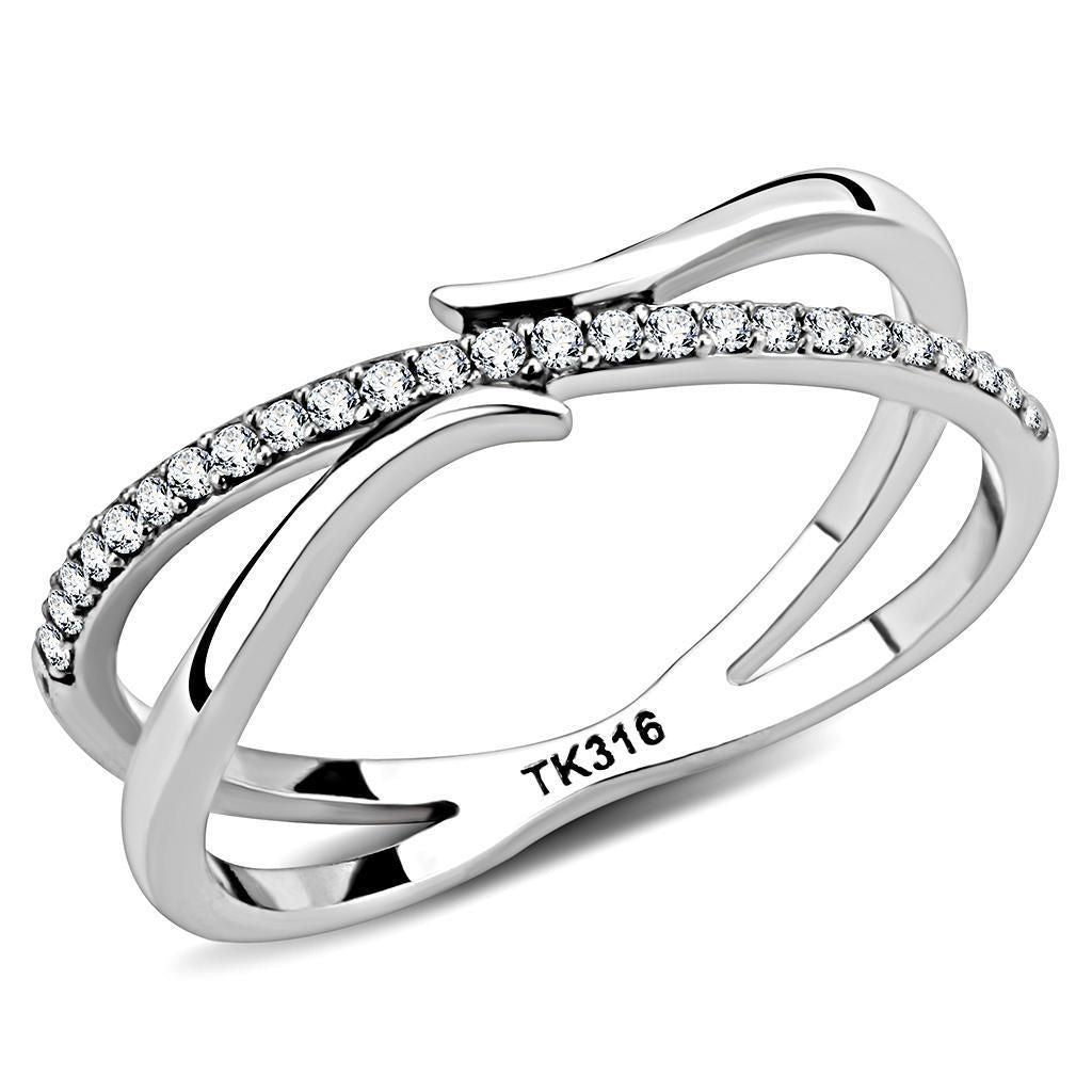 DA155 - High polished (no plating) Stainless Steel Ring with AAA Grade CZ in Clear