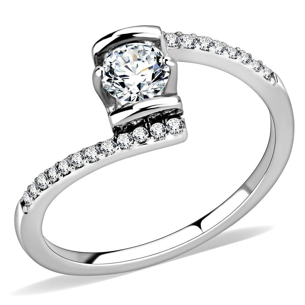 DA151 - High polished (no plating) Stainless Steel Ring with AAA Grade CZ in Clear