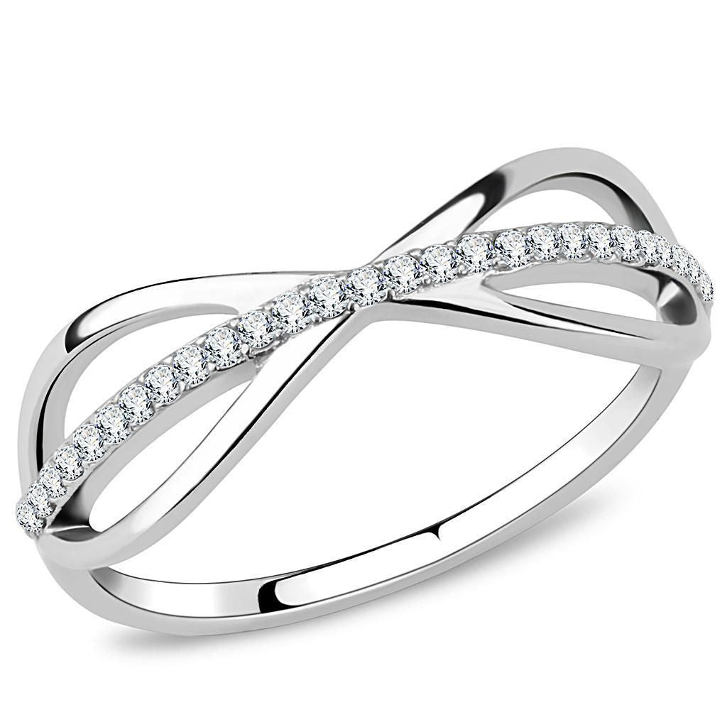 DA046 - High polished (no plating) Stainless Steel Ring with AAA Grade CZ in Clear