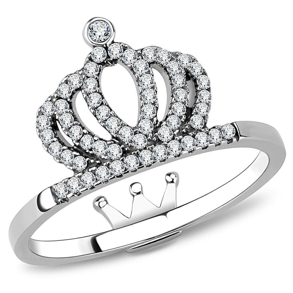 DA040 - High polished (no plating) Stainless Steel Ring with AAA Grade CZ in Clear