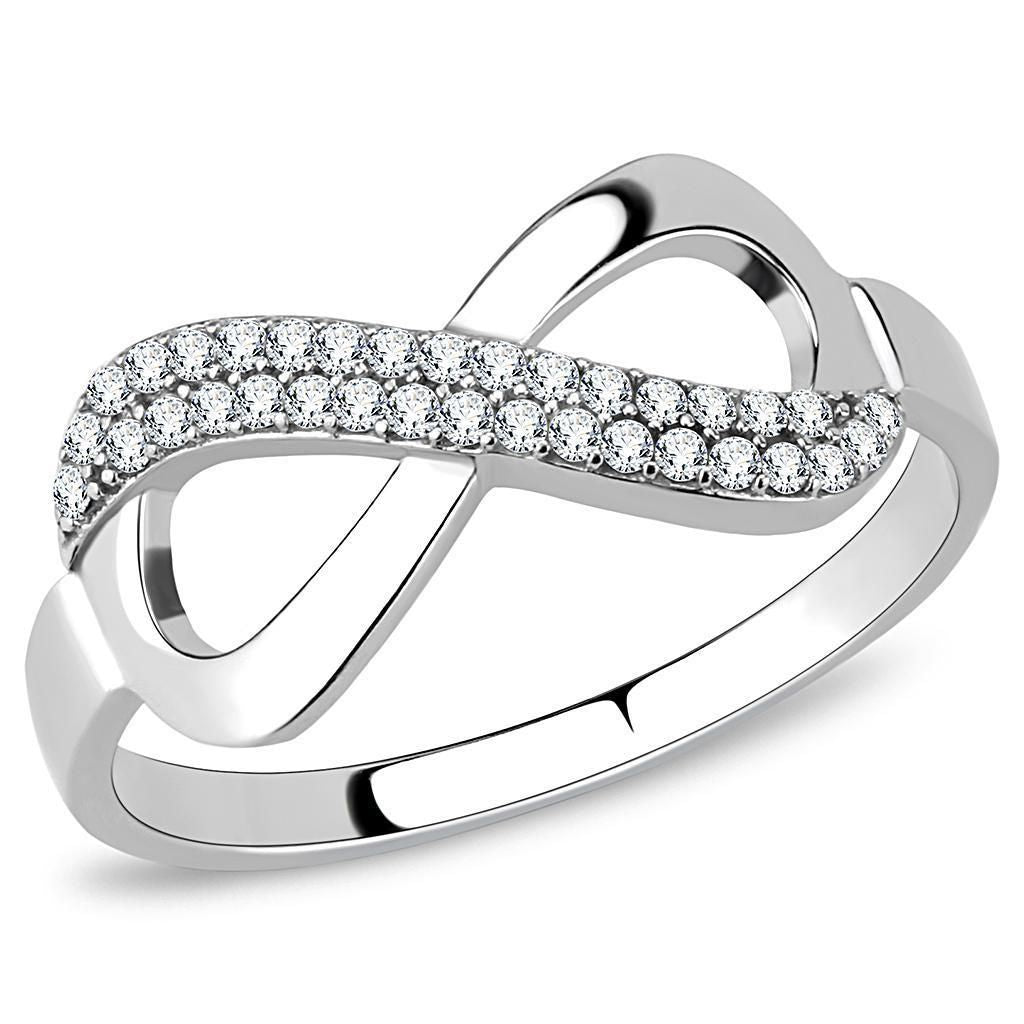 DA054 - High polished (no plating) Stainless Steel Ring with AAA Grade CZ in Clear