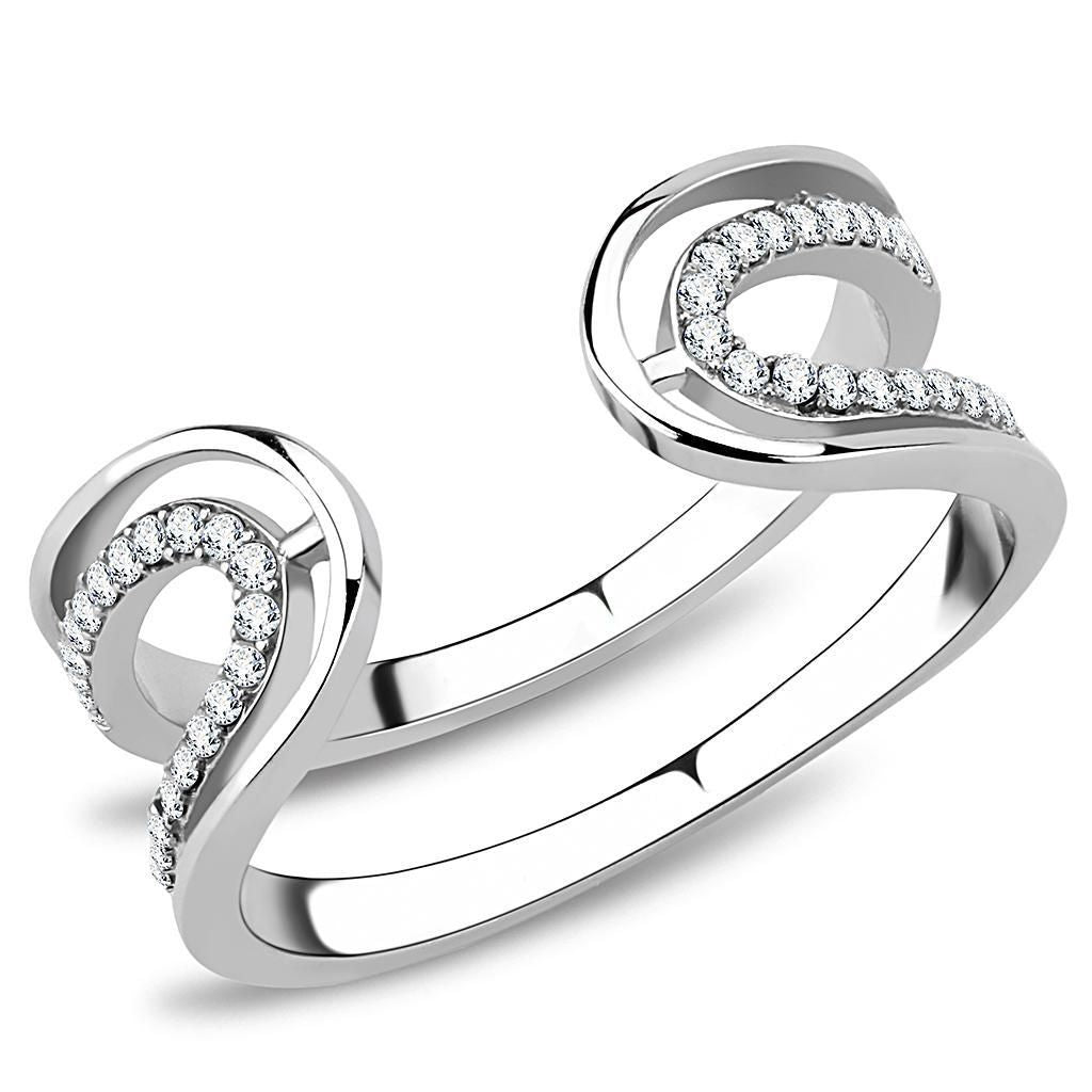 DA056 - High polished (no plating) Stainless Steel Ring with AAA Grade CZ in Clear