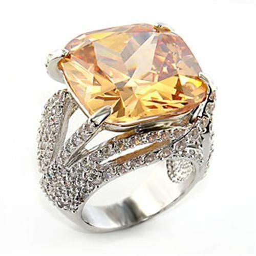 80607 - Rhodium Brass Ring with AAA Grade CZ in Champagne