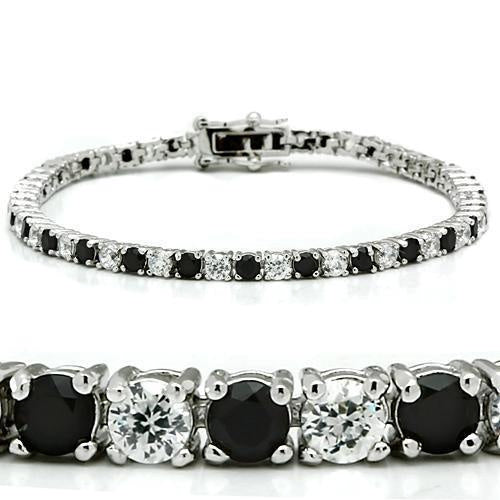 46903 - Rhodium Brass Bracelet with AAA Grade CZ in Black Diamond