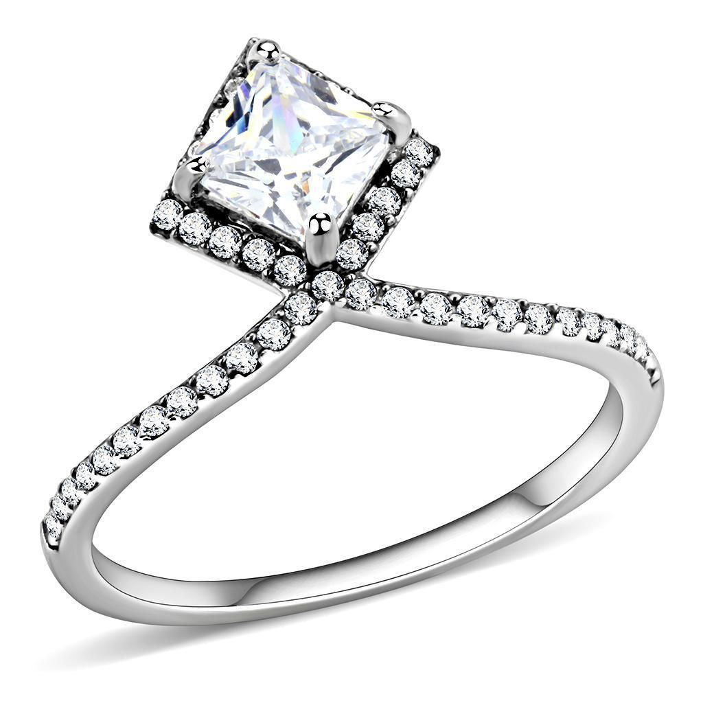 DA136 - High polished (no plating) Stainless Steel Ring with AAA Grade CZ in Clear