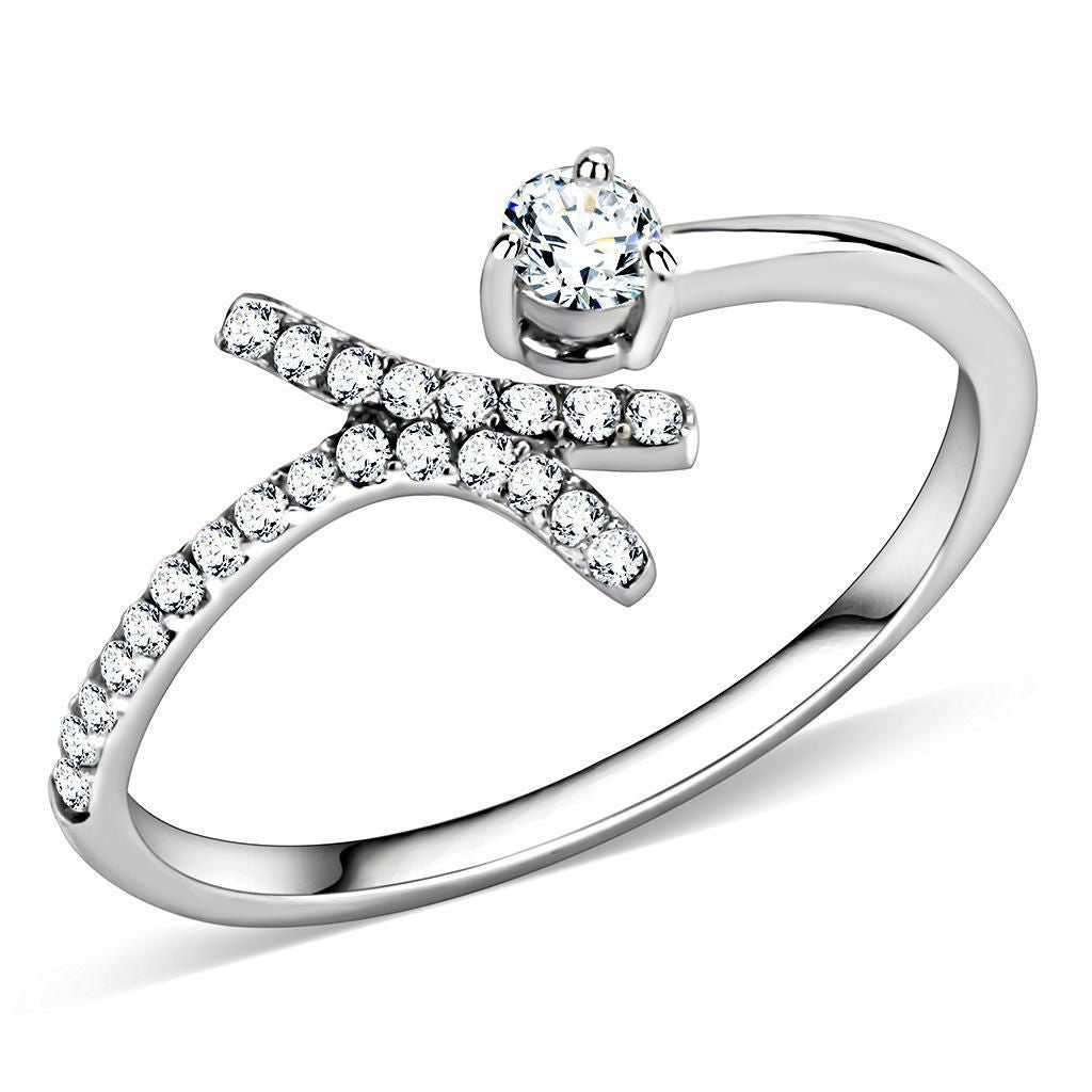 DA145 - High polished (no plating) Stainless Steel Ring with AAA Grade CZ in Clear