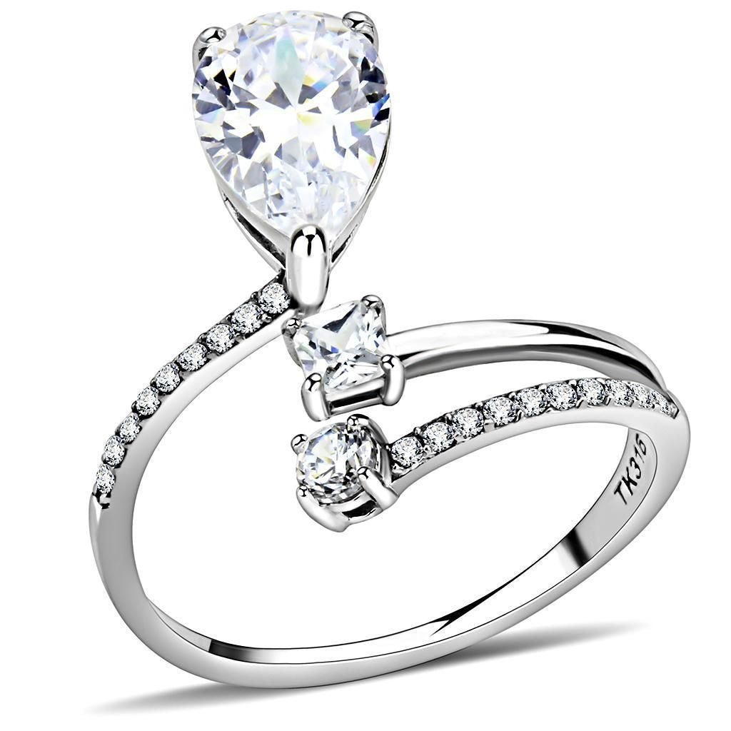 DA130 - High polished (no plating) Stainless Steel Ring with AAA Grade CZ in Clear