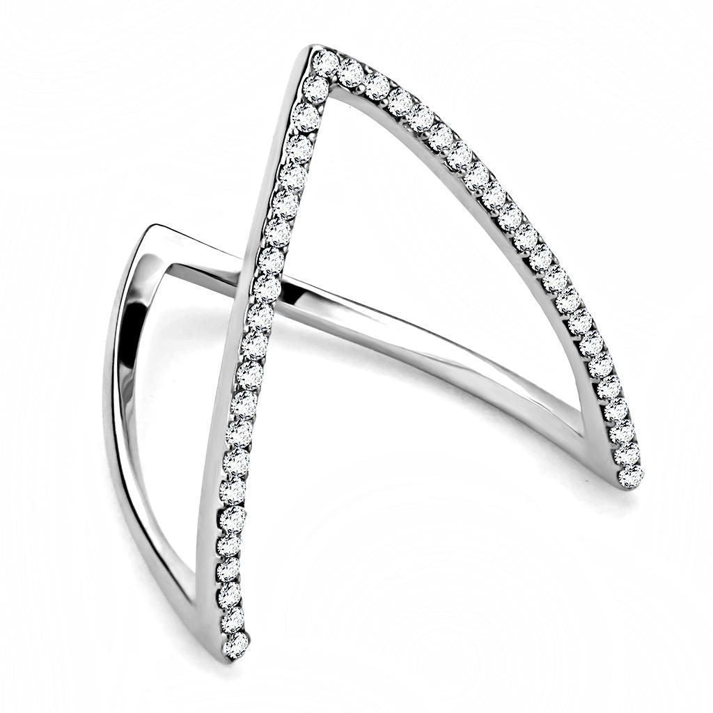 DA132 - High polished (no plating) Stainless Steel Ring with AAA Grade CZ in Clear