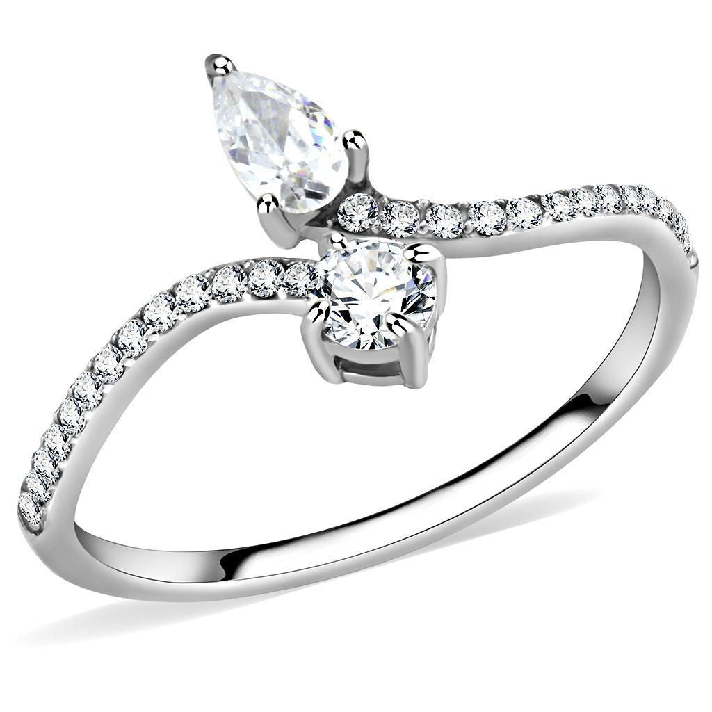 DA138 - High polished (no plating) Stainless Steel Ring with AAA Grade CZ in Clear
