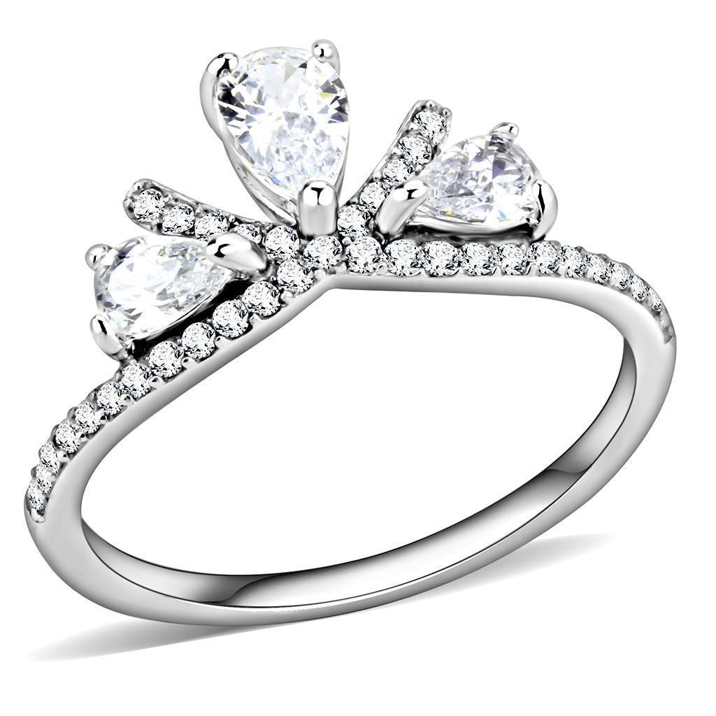 DA140 - High polished (no plating) Stainless Steel Ring with AAA Grade CZ in Clear