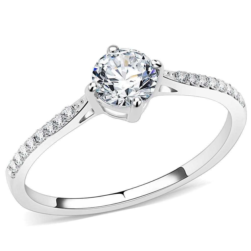DA018 - High polished (no plating) Stainless Steel Ring with AAA Grade CZ in Clear