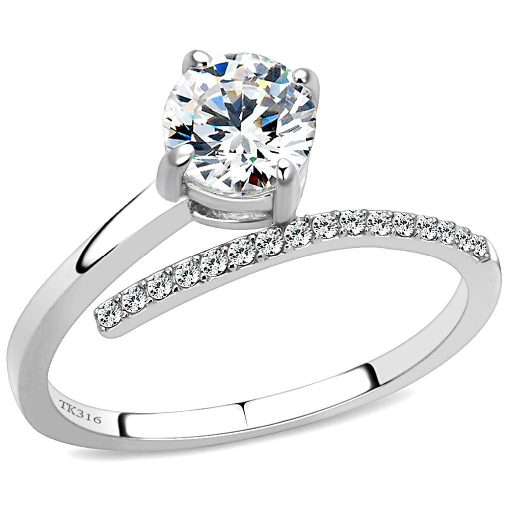 DA039 - High polished (no plating) Stainless Steel Ring with AAA Grade CZ in Clear