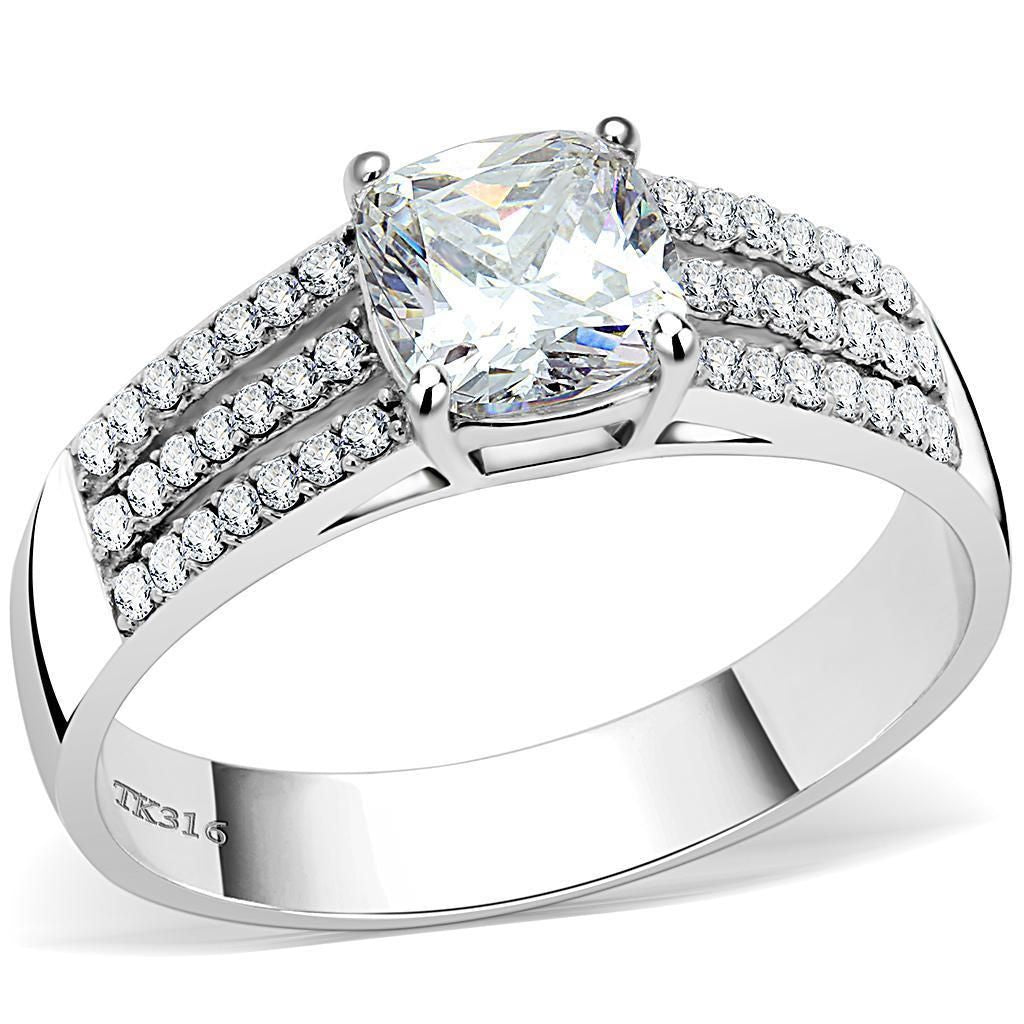 DA020 - High polished (no plating) Stainless Steel Ring with Cubic in Clear