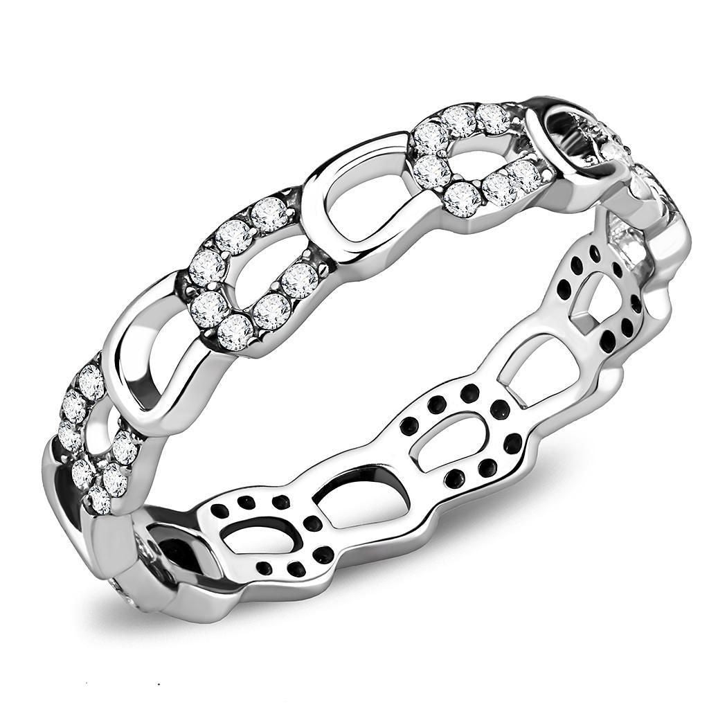 DA111 - High polished (no plating) Stainless Steel Ring with AAA Grade CZ in Clear