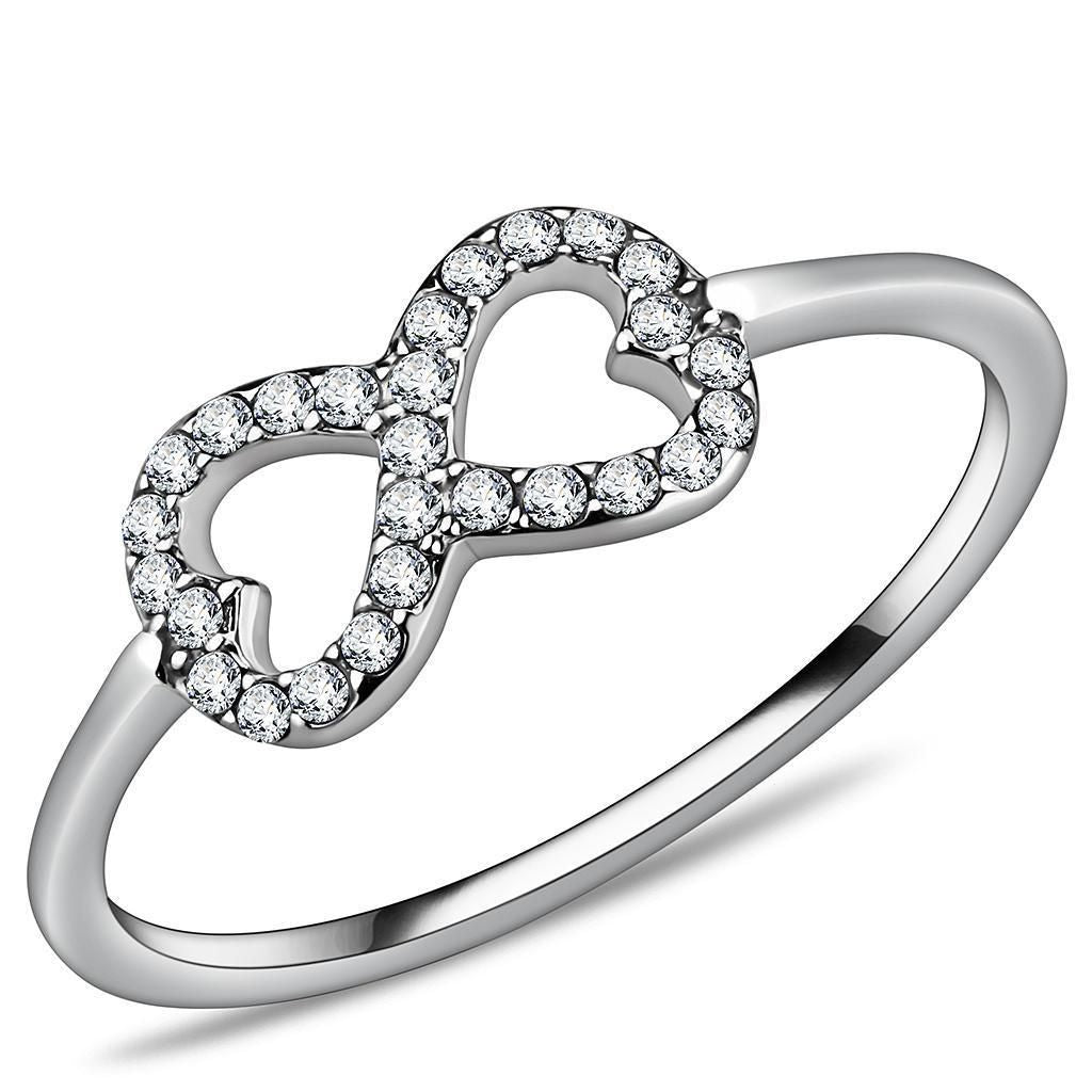 DA125 - High polished (no plating) Stainless Steel Ring with AAA Grade CZ in Clear
