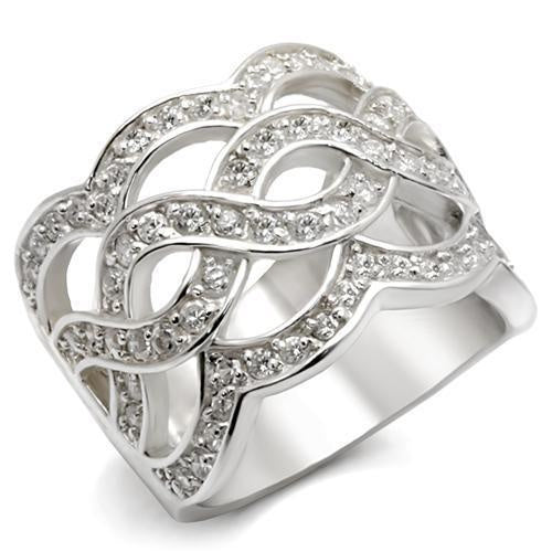 410117 - High-Polished 925 Sterling Silver Ring with AAA Grade CZ in White