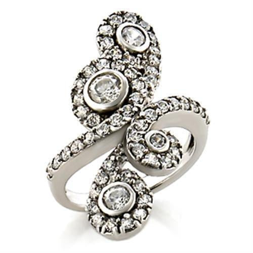 9W097 - Rhodium Brass Ring with AAA Grade CZ in Clear