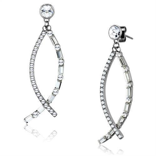 TK1806 - High polished (no plating) Stainless Steel Earrings with Top Grade Crystal in Clear