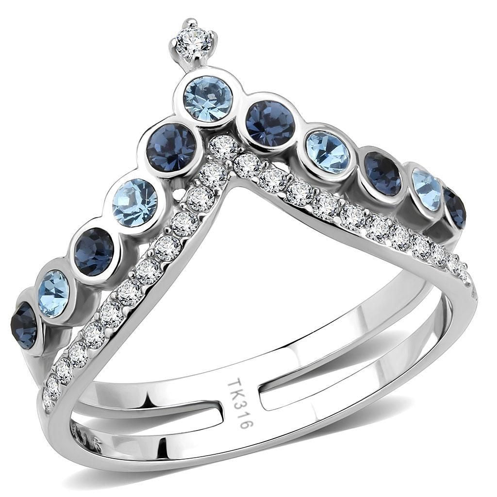 DA305 - No Plating Stainless Steel Ring with Top Grade Crystal in Multi Color