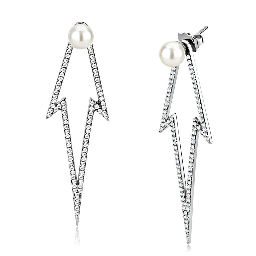 DA299 - High polished (no plating) Stainless Steel Earrings with Synthetic in White