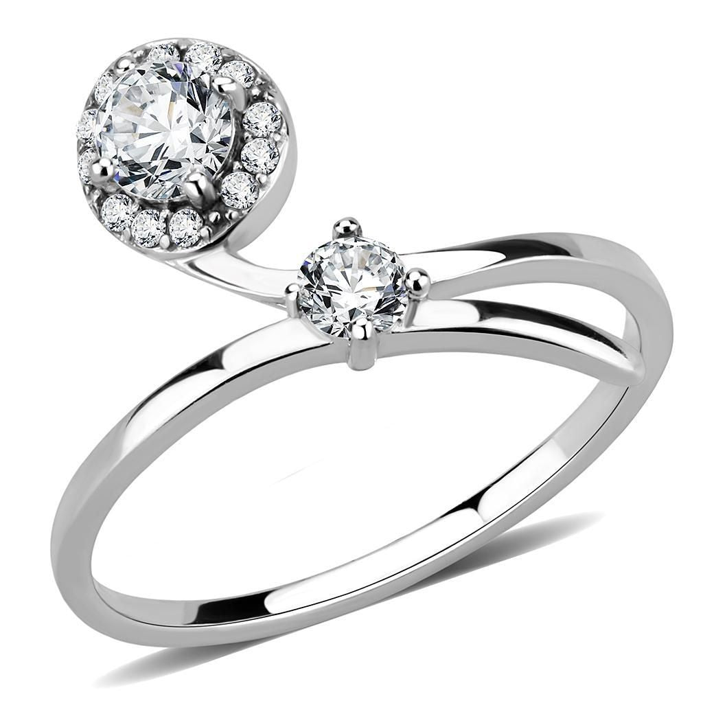 DA260 - High polished (no plating) Stainless Steel Ring with AAA Grade CZ in Clear