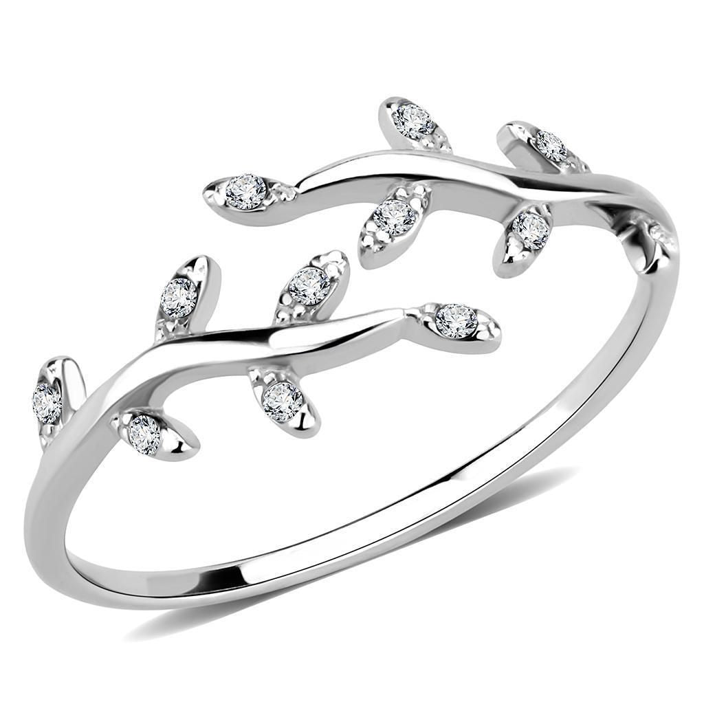 DA266 - High polished (no plating) Stainless Steel Ring with AAA Grade CZ in Clear