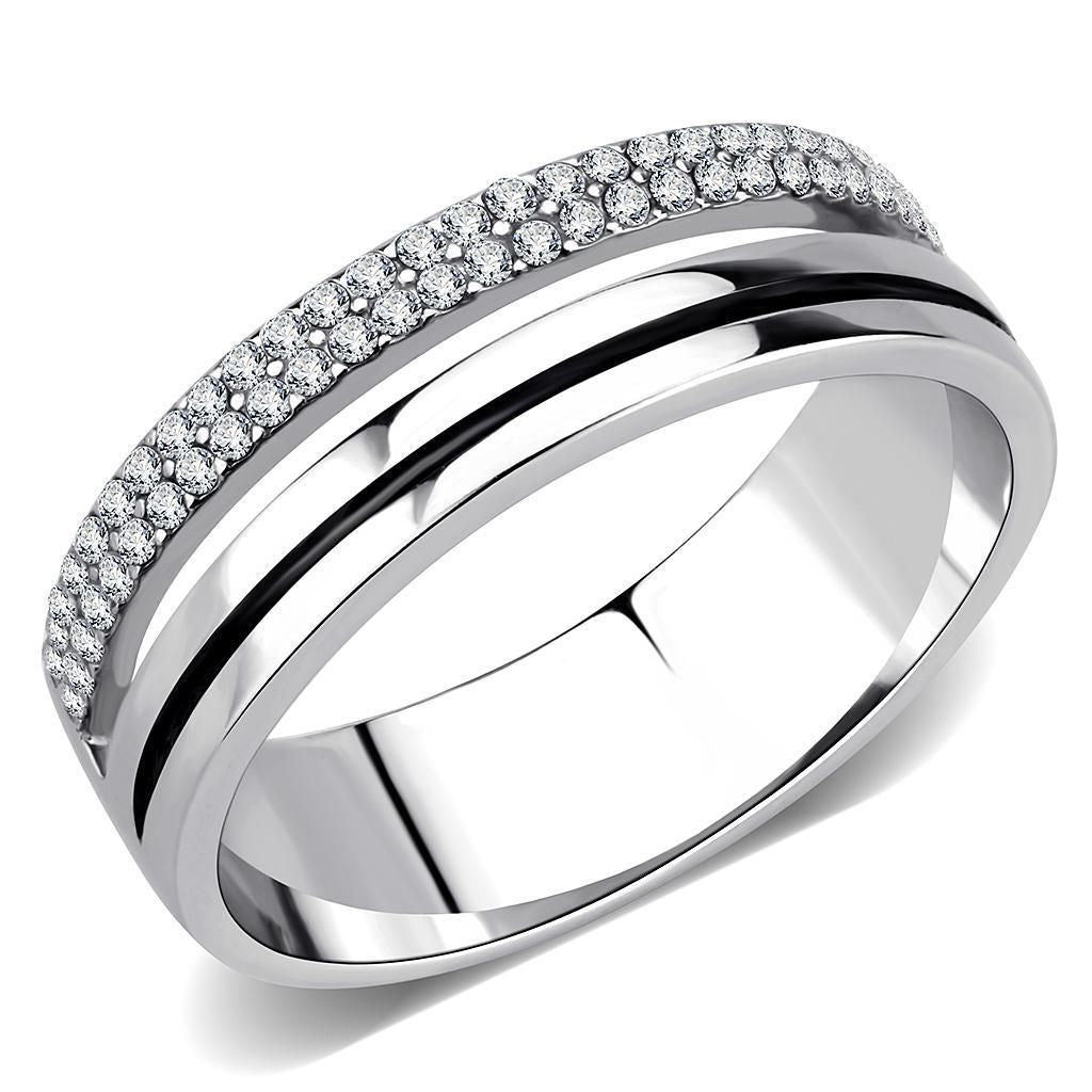 DA275 - High polished (no plating) Stainless Steel Ring with AAA Grade CZ in Clear