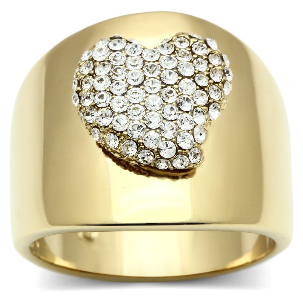 GL293 - IP Gold(Ion Plating) Brass Ring with Top Grade Crystal in Clear