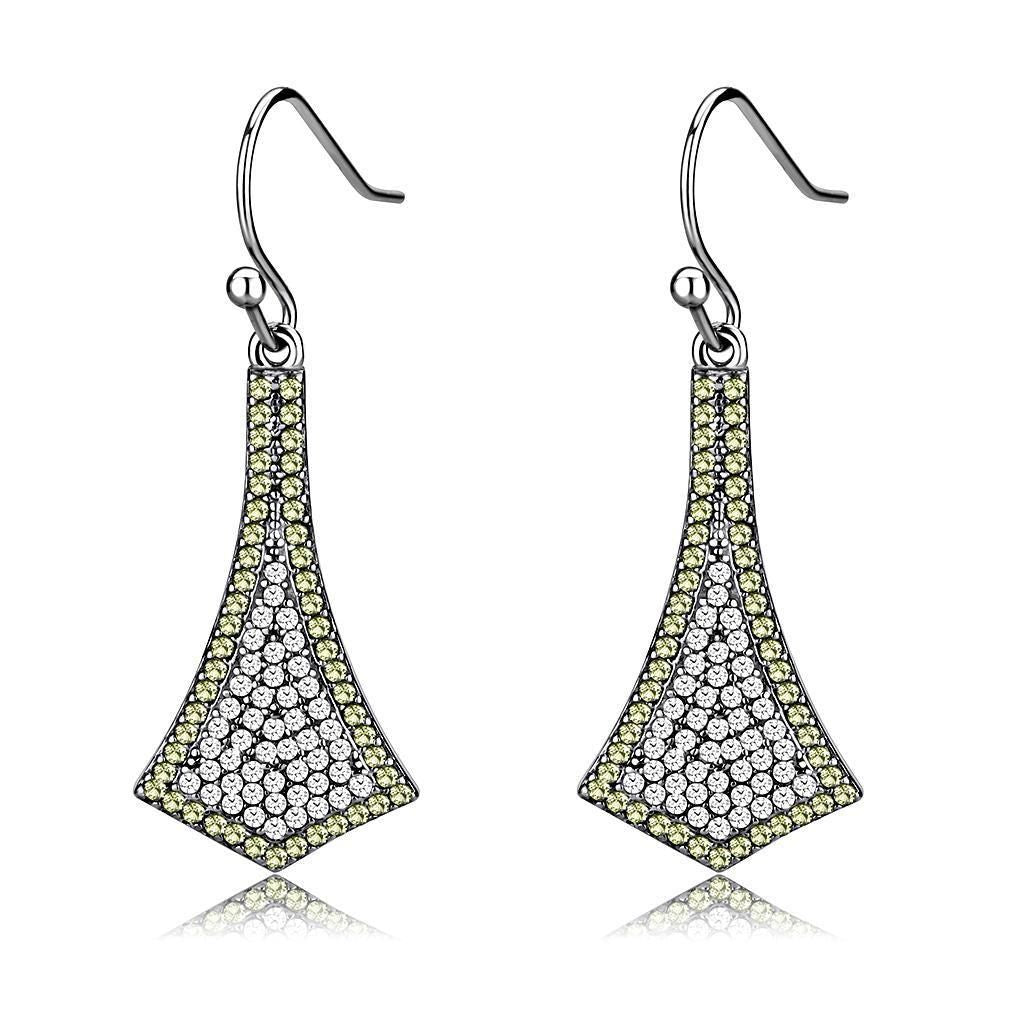 DA174 - High polished (no plating) Stainless Steel Earrings with AAA Grade CZ in Topaz
