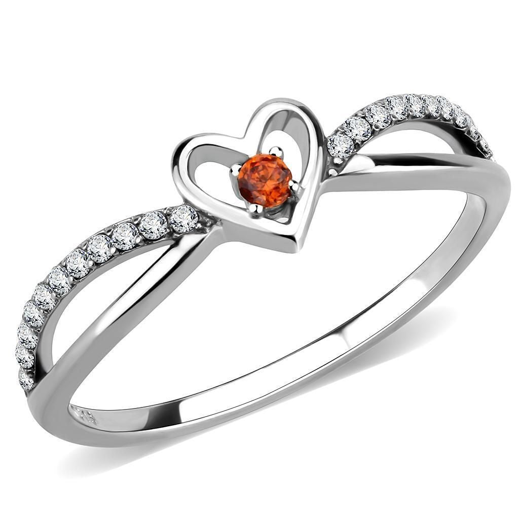 DA235 - High polished (no plating) Stainless Steel Ring with AAA Grade CZ in Orange