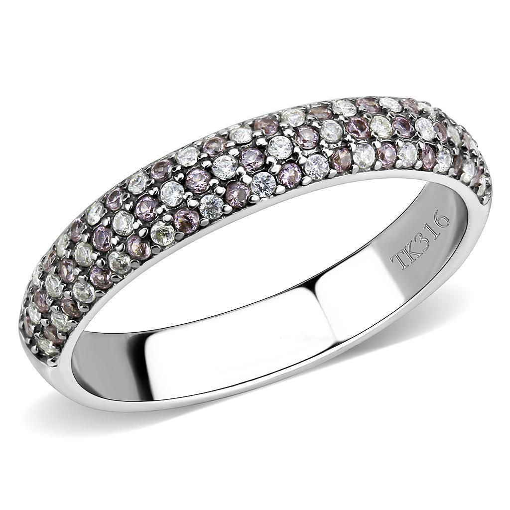 DA231 - High polished (no plating) Stainless Steel Ring with AAA Grade CZ in Multi Color