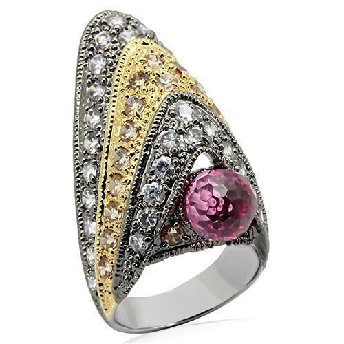 LO1001 - Rhodium+Gold+ Ruthenium Brass Ring with AAA Grade CZ in Multi Color