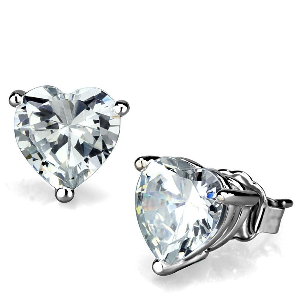 LO3951 - Rhodium Brass Earrings with AAA Grade CZ in Clear