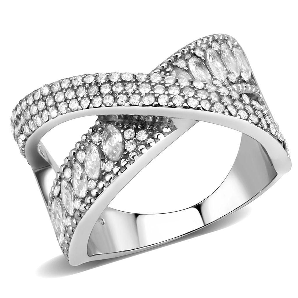 DA361 - High polished (no plating) Stainless Steel Ring with AAA Grade CZ in Clear