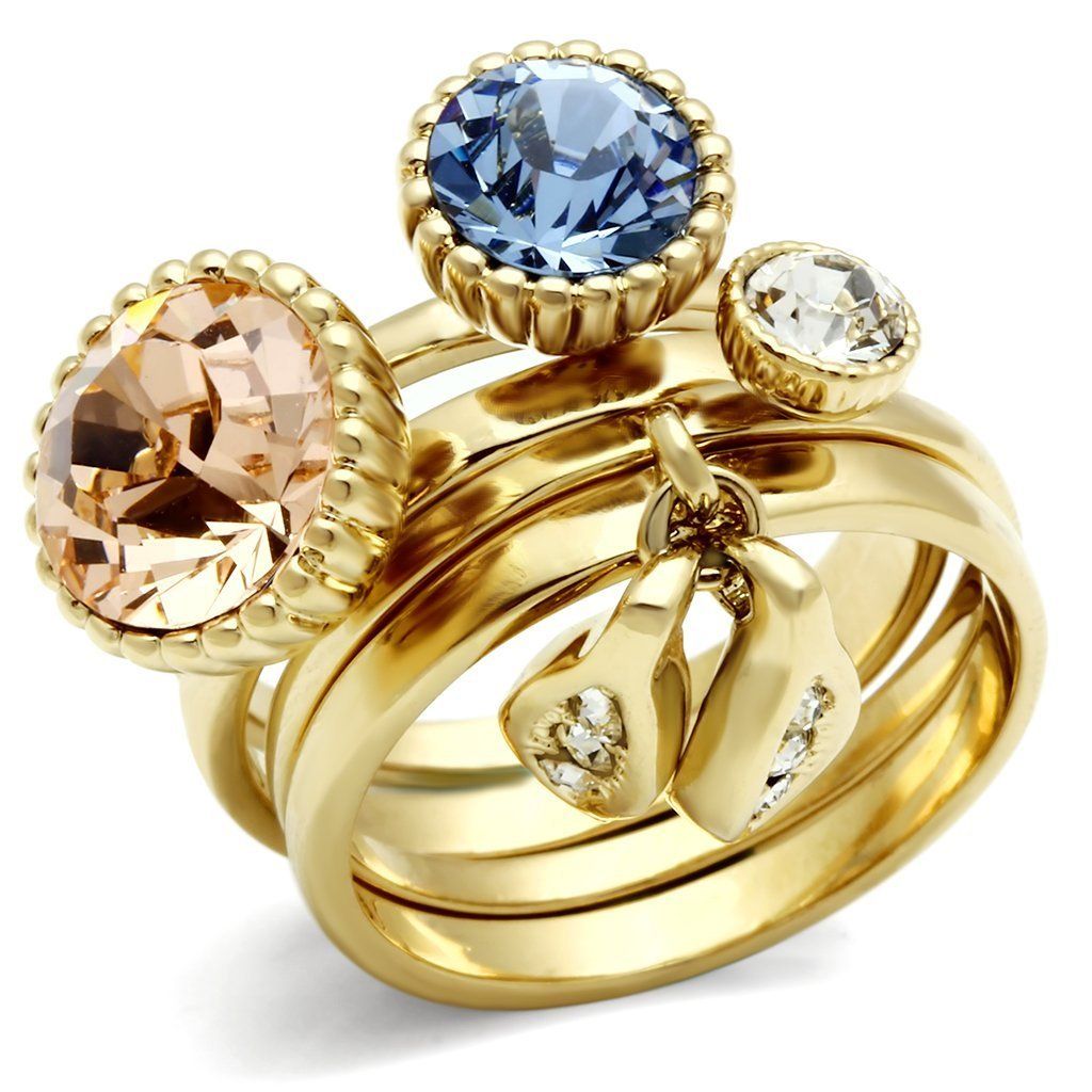 GL276 - IP Gold(Ion Plating) Brass Ring with Top Grade Crystal in Multi Color