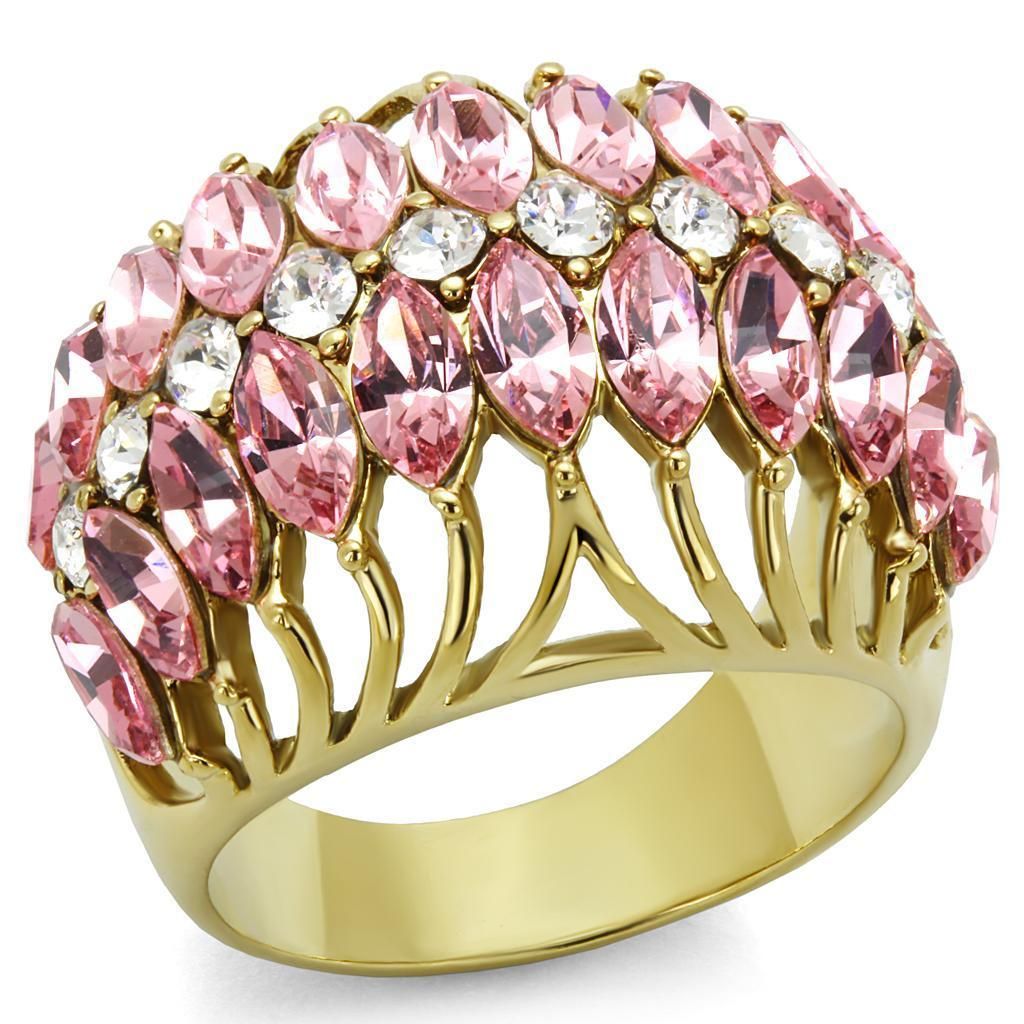 LO4108 - IP Gold(Ion Plating) Brass Ring with Top Grade Crystal in Rose