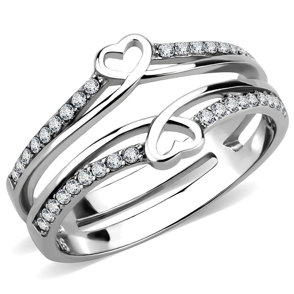 DA242 - High polished (no plating) Stainless Steel Ring with AAA Grade CZ in Clear