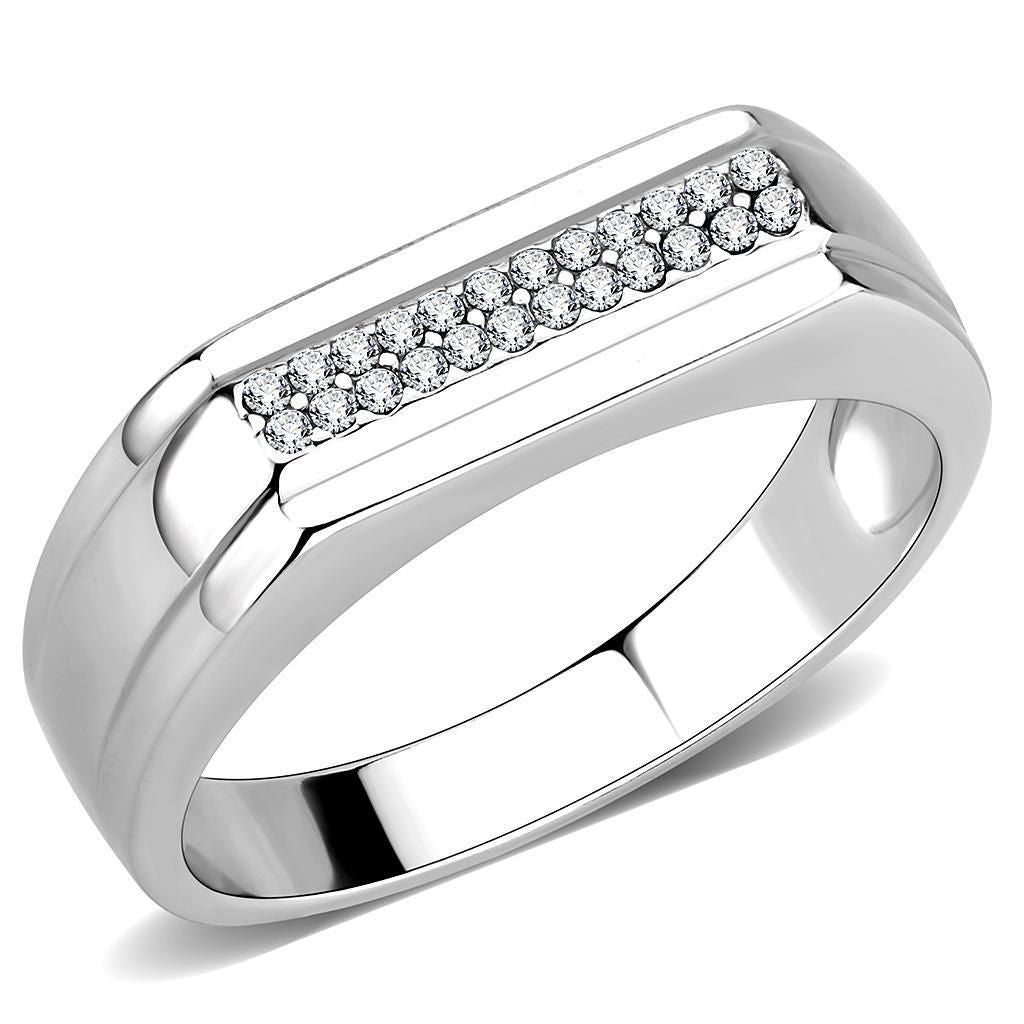DA251 - High polished (no plating) Stainless Steel Ring with AAA Grade CZ in Clear