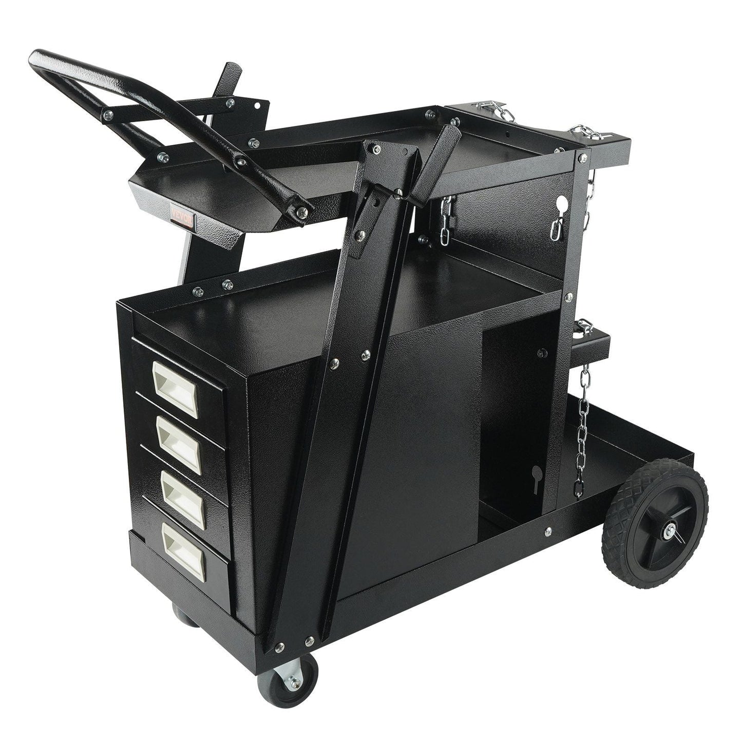 Welding Cart, 2-Tier 4 Drawers Welder Cart with 265 LBS Weight Capacity, 360° Swivel Wheels, Tank Storage Safety Chains, Heavy Duty Rolling MIG Welder Cart for Mig Welder and Plasma Cutter