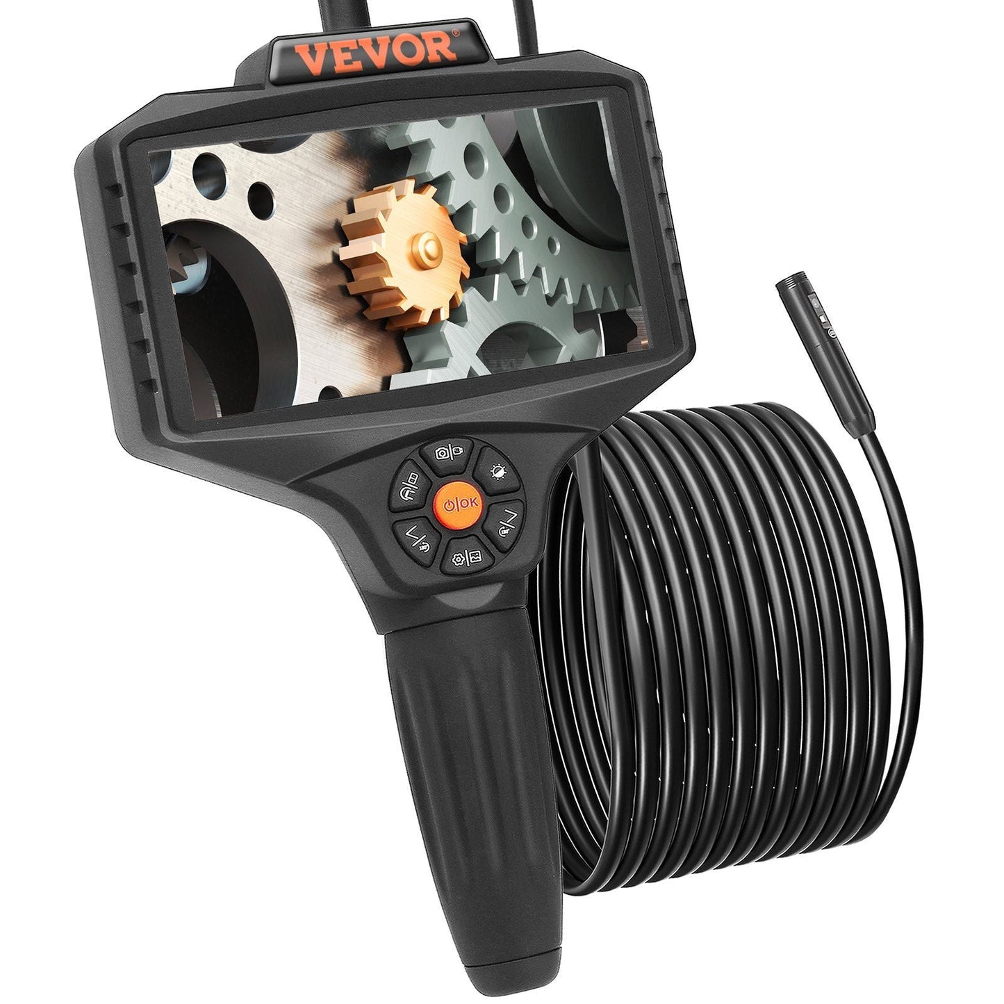 Triple Lens Industrial Endoscope, 5" IPS Screen Borescope Inspection Camera with Lights, Split Screen, 8x Zoom, IP67 Waterproof Drain Snake Camera for Auto, Plumbing(16.5FT Cable, 32GB Card)