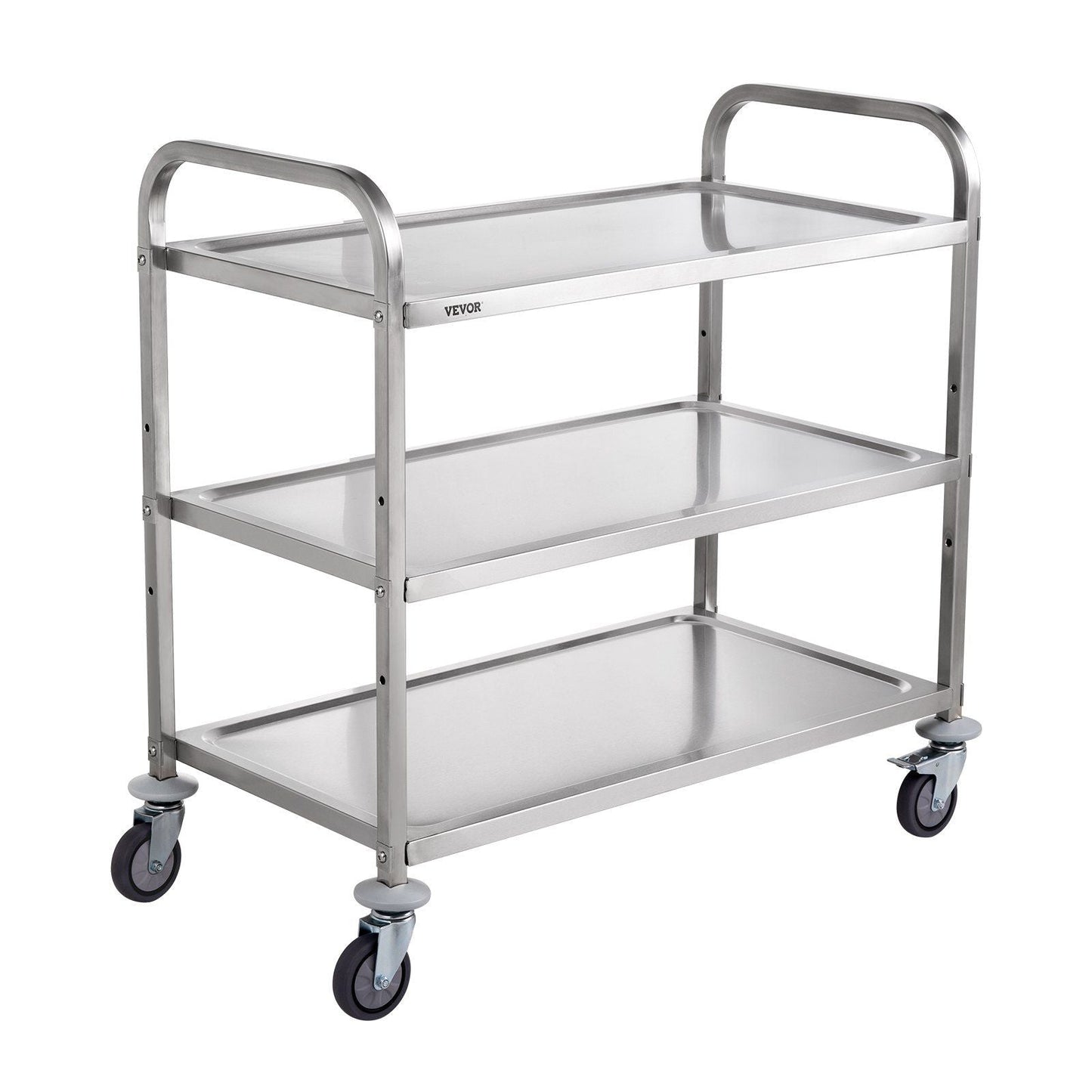 Kitchen Utility Cart, 3 Tiers, Wire Rolling Cart w/ 450LBS Capacity, Steel Service Cart on Wheels, Metal Storage Trolley w/ 80mm Basket Curved Handle PP Liner 6 Hooks, for Indoor and Outdoor Use